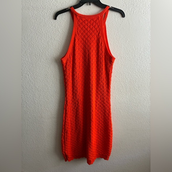 Eliza J Vibrant Orange Halter Midi Sheath Crochet Dress L - Picture 7 of 15